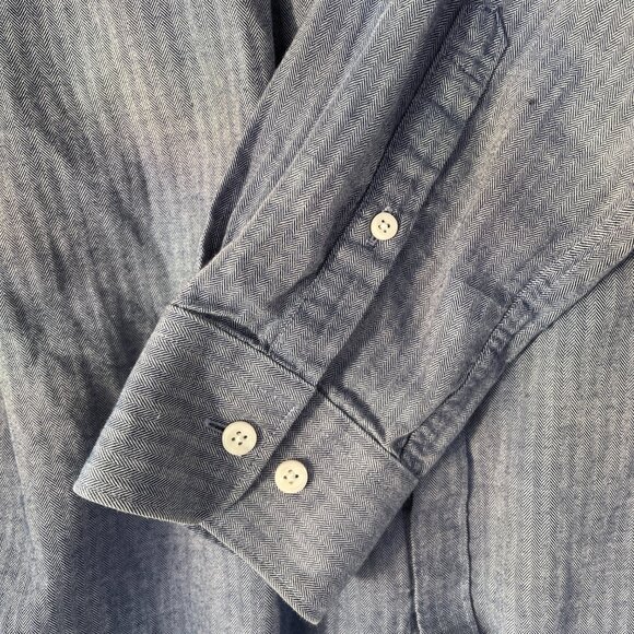 T.M. Lewin Jermyn Street London Herringbone Casual Shirt - Navy Blue - Men's L - Picture 7 of 9